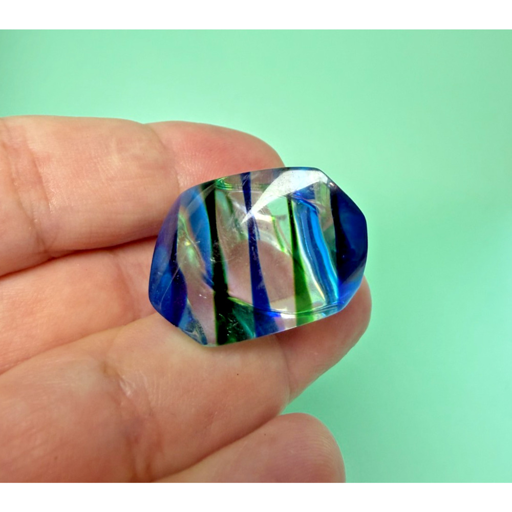 Mod Lucite Dome Ring Vintage 60s Green Yellow Blue Square Pop Art MCM Size 5.5 - Picture 6 of 10